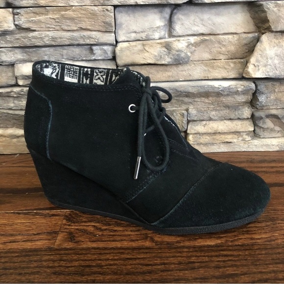 Toms Black Suede Desert Wedge Ankle Boots Booties 380515 Women Size 9 Lace Up, - Picture 12 of 13